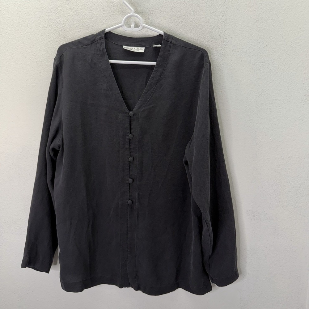 Valerie Stevens Womens M 100% Pure Silk Long Sleeve Button Up Top Minimalist
